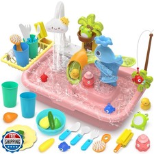 Play Sink with Running Water, 4-in-1 Kids Kitchen Sink Toys with