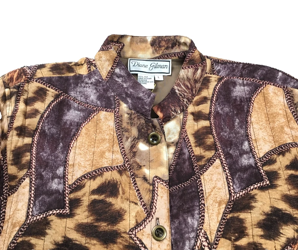 Diane Gilman Women Quilted Silk Jacket Sz L Art to Wear Button-Up 3/4 Sleeve NWT - Image 2 of 4