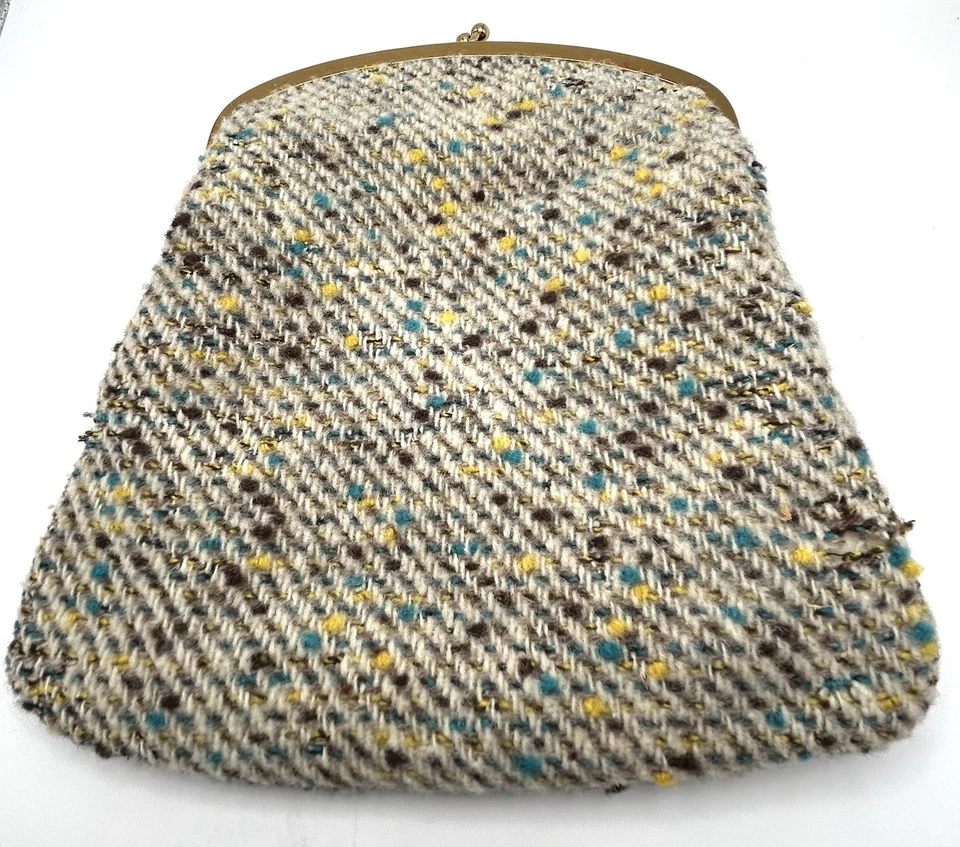 Cartera sin asas vintage Neusteters Denver tweed multicolor azul amarillo marrón Foto 3 de 4