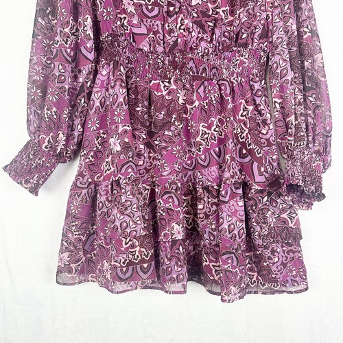 Avara Floral Dress Size XL Lurex Metallic Ruffle Tie Neck Tiered Boho Cottage - Picture 4 of 8