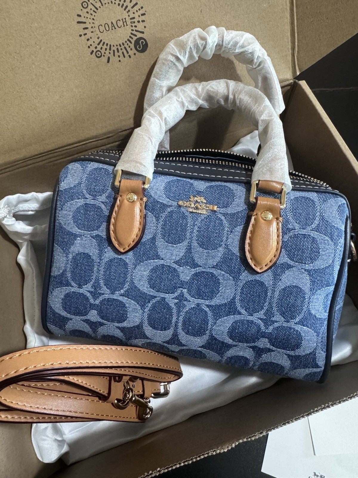 Coach Mini Rowan Crossbody Bag In Signature Denim CDQ36  denim/Gold/Indigo NeW