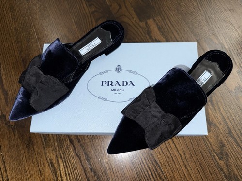 New In Box Authentic PRADA Suede Mules Slip On Sandals Slippers Shoes Size 37