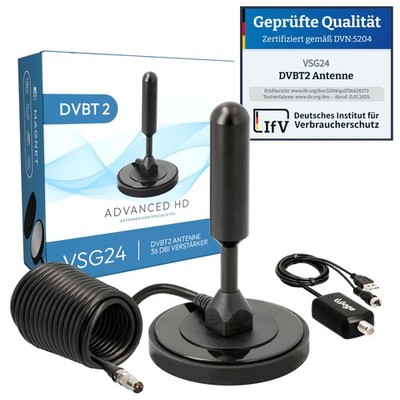VSG24 DVBT2 Antenne HDTV Zimmerantenne mit Verstärker 36 dB   Innen & Außen T...