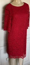 Lauren Ralph Lauren Women's Shift Dress Size 14 Red Floral Lace Knee 3/4 Sleeve