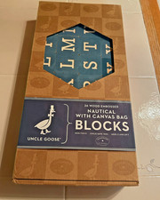 EUC Uncle Goose Handmade 26 Nautical Wooden Blocks With Canvas Bag Made In USA