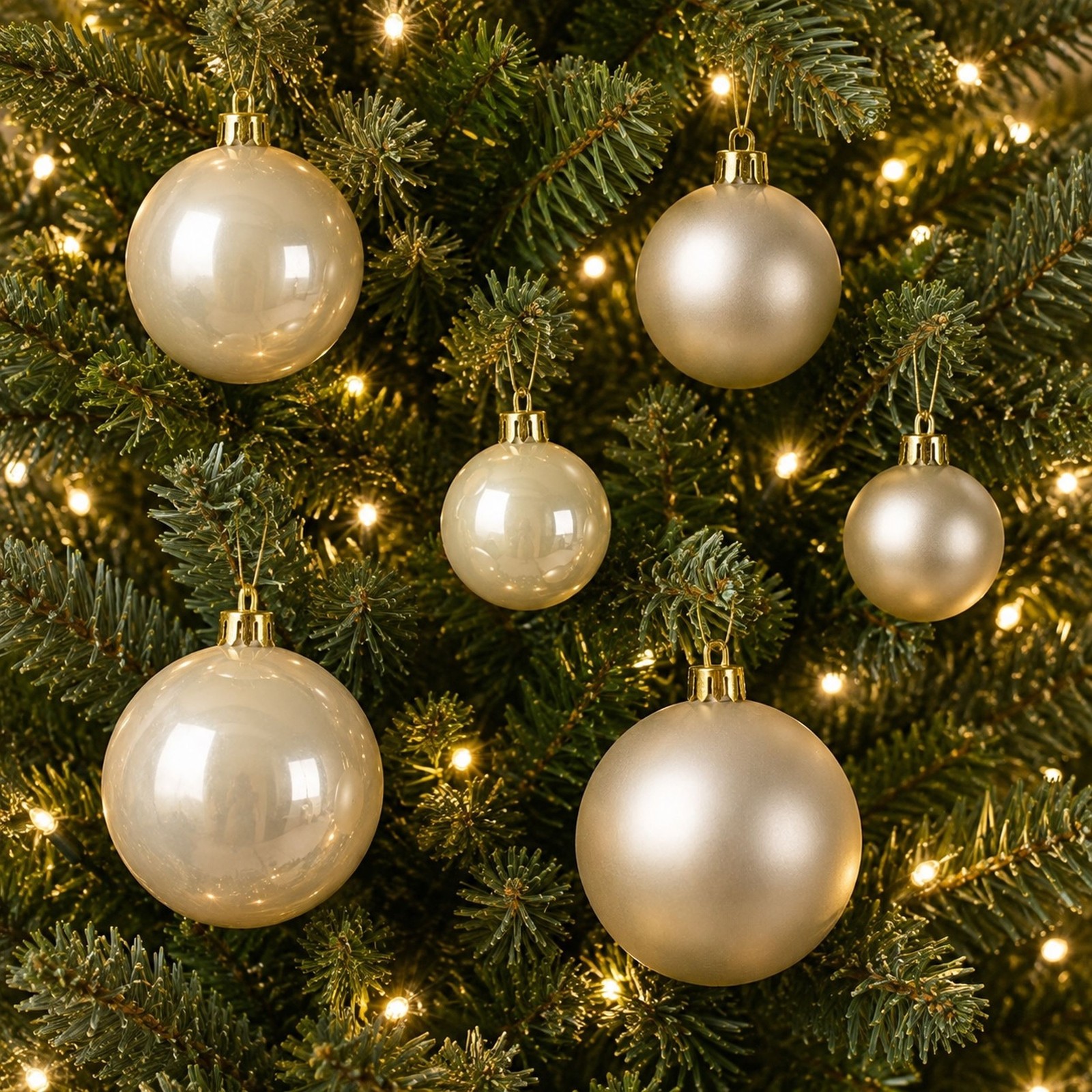 60 Pearl Gold Baubles Shatterproof Christmas Tree Hanging Decoration 4cm 5cm 6cm
