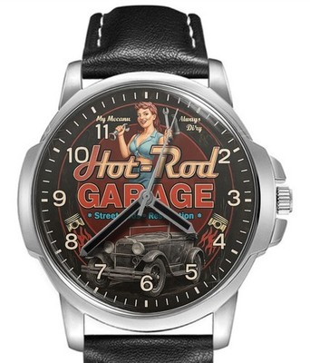 Hot Rod Garage Oldtimer Thema Stilvoll Lederarmband 45mm Armbanduhr