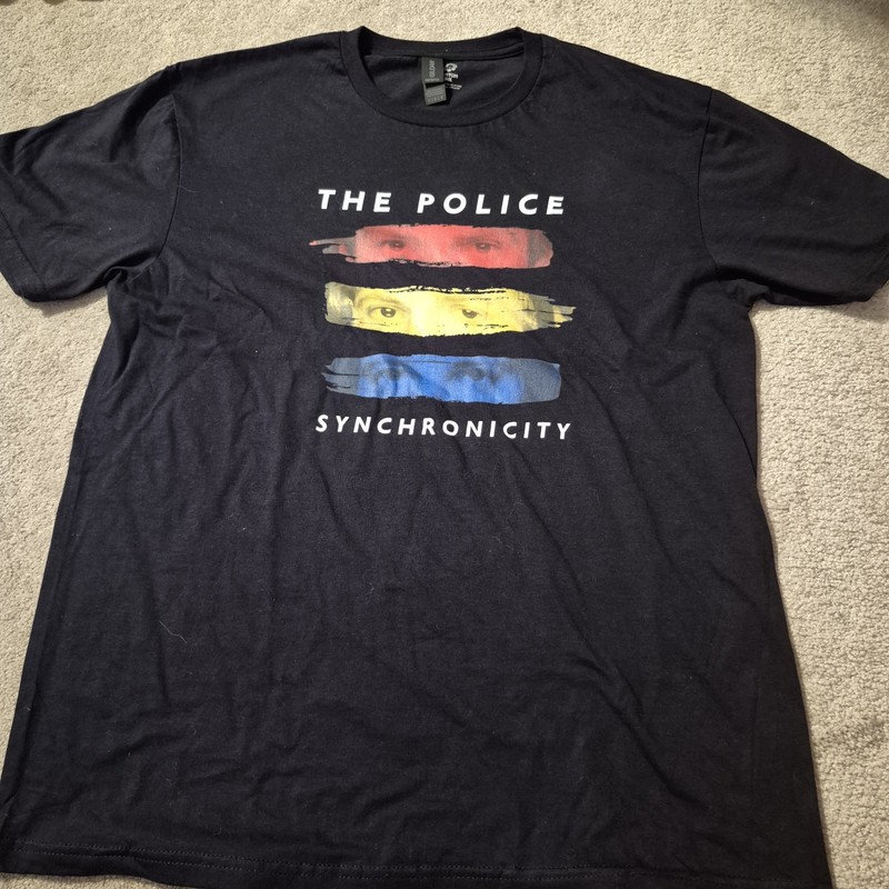 POLICE Retro Vintage Style Concert Graphic T-Shirt BLACK SZ Large Synchronicity