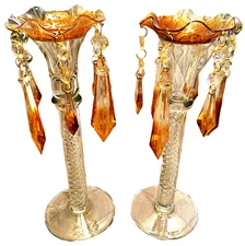 2 Bobeche Prism Drop Candle Drip Protectors Retro 70s Victrylite Amber Ombre Vtg