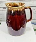 Vintage Hull Oven Proof USA Brown Drip Glaze Pottery Pitcher 7" Tall, Handle