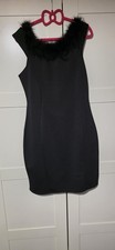black sleeveless bodycon cocktail dress featuring a feather-trimmed neckline,new