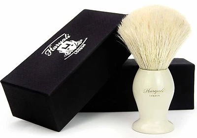HARYALI LONDON Mens 100% White Badger Hair Shaving Brush with Metal Handle Vintage Barber Brush