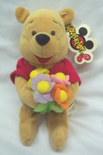 Walt Disney WINNIE THE POOH BEAR W/ FLOWERS 7" Bean Bag STUFFED ANIMAL TOY