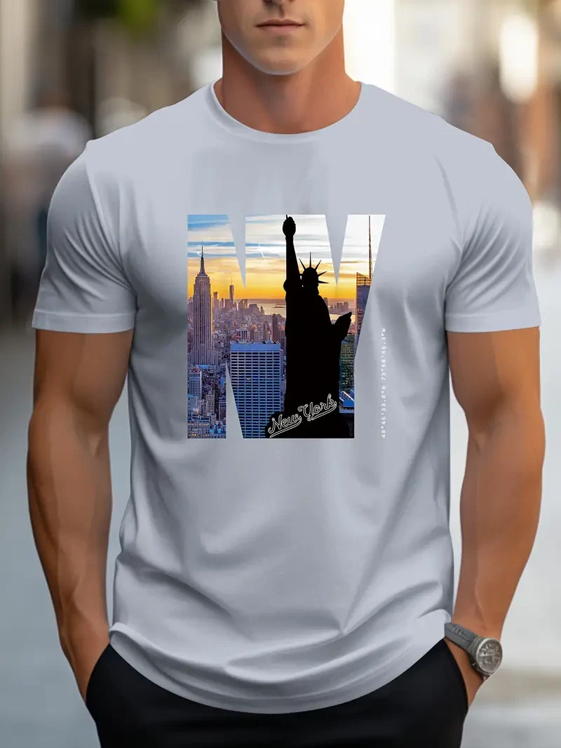 Camiseta elegante inspirada New York estampado patriótico transpirable colorGris