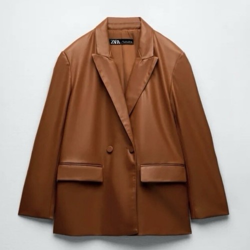 Zara women's oversized faux leather blazer in whiskey oversized Size XS