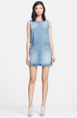 Current Elliott The Shift Dress' Sleeveless Denim Dress Frayed Size $238 Pockets