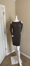 Alice + Olivia Grey Stretch Jersey Studded Embellished Cold ShoulderMini Dress M