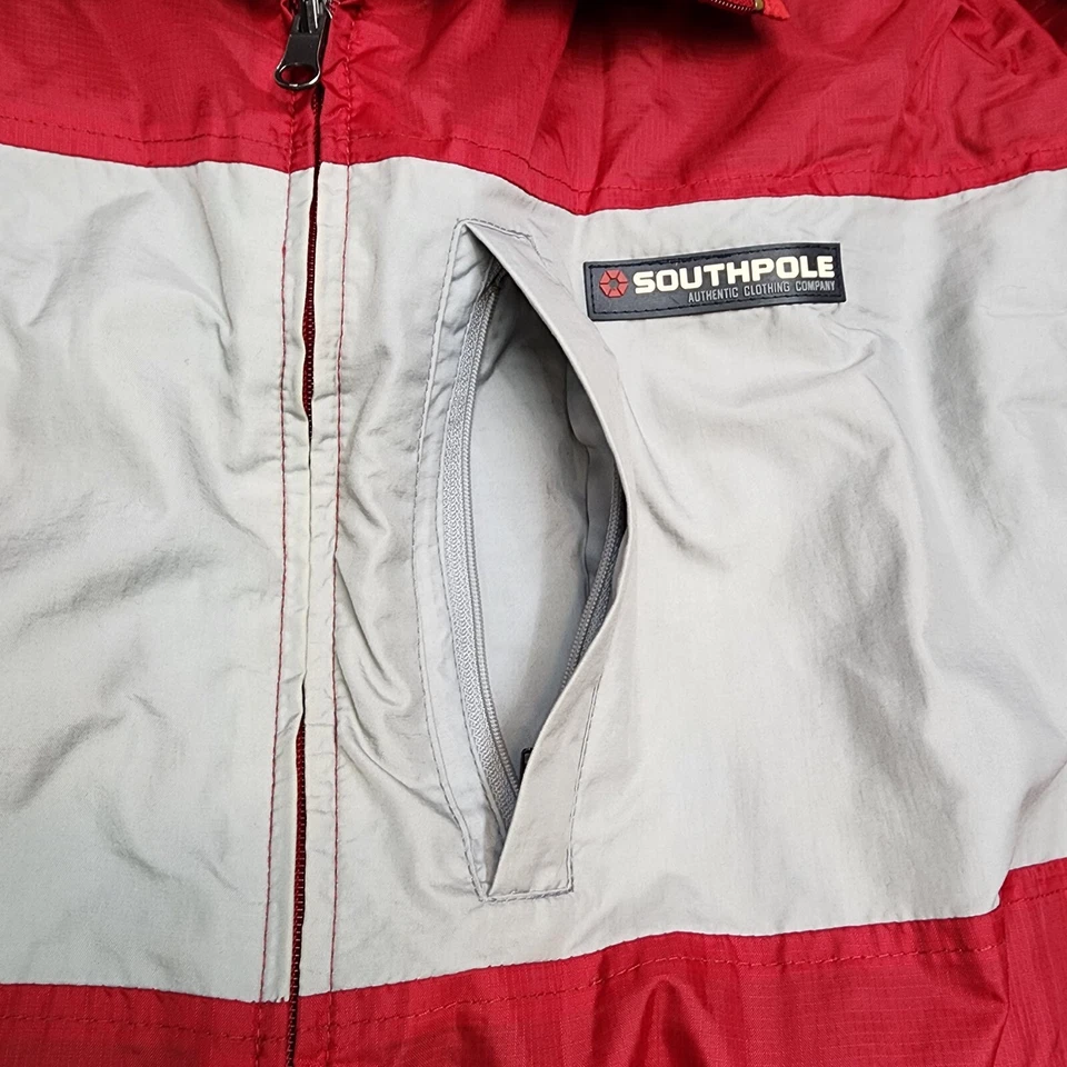 Chaqueta Southpole Vintage Hombres XL Rojo Gris Polar Reversible Puffer Jacket 54x29 Foto 3 de 4