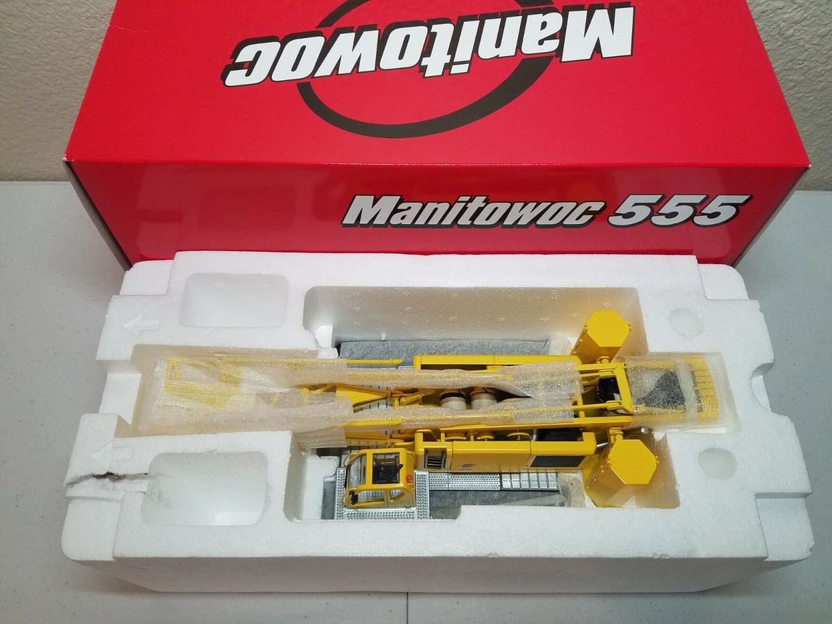 Miniature CCM Manitowoc 555 Jaune - Grue Avec éléments De Flèche Treillis - Échelle 1/50 - Neuf