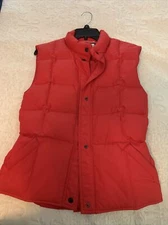 The Company Store Womens Puffer Vest Red Snap Front Down Insulated Mock Neck Am