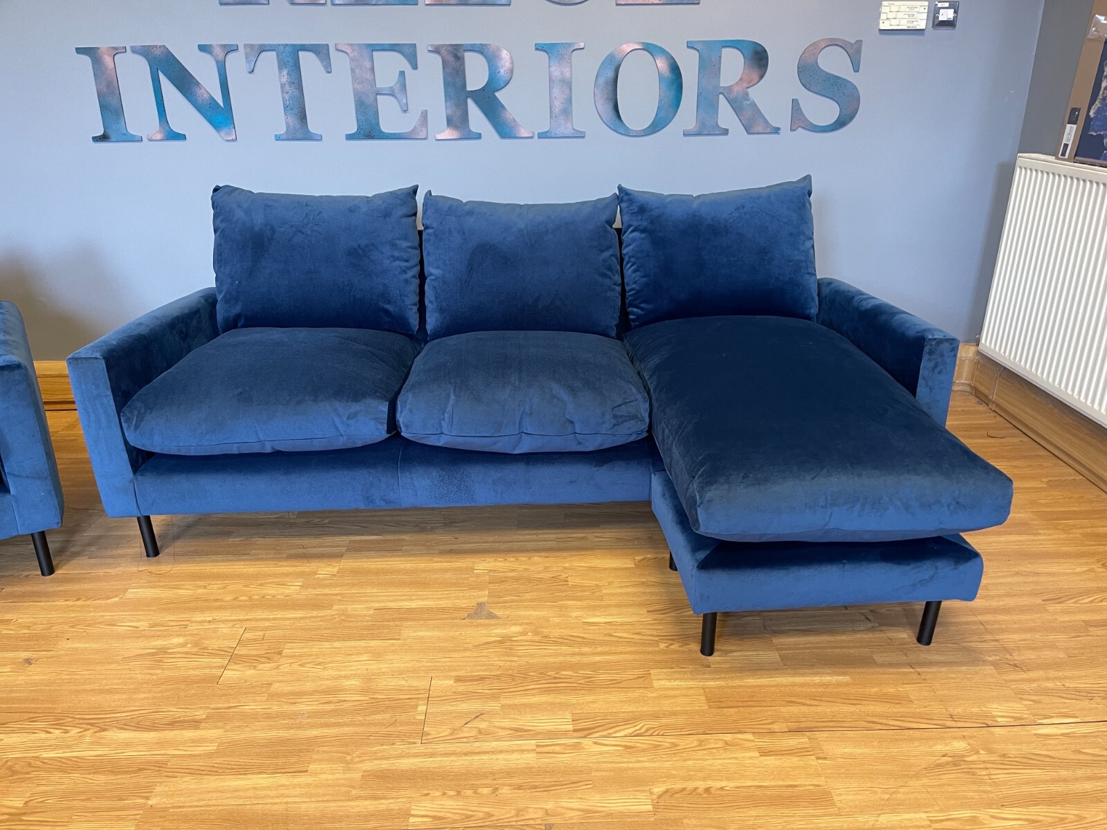 Russo 3 seater left or right chaise sofa in royal blue velvet