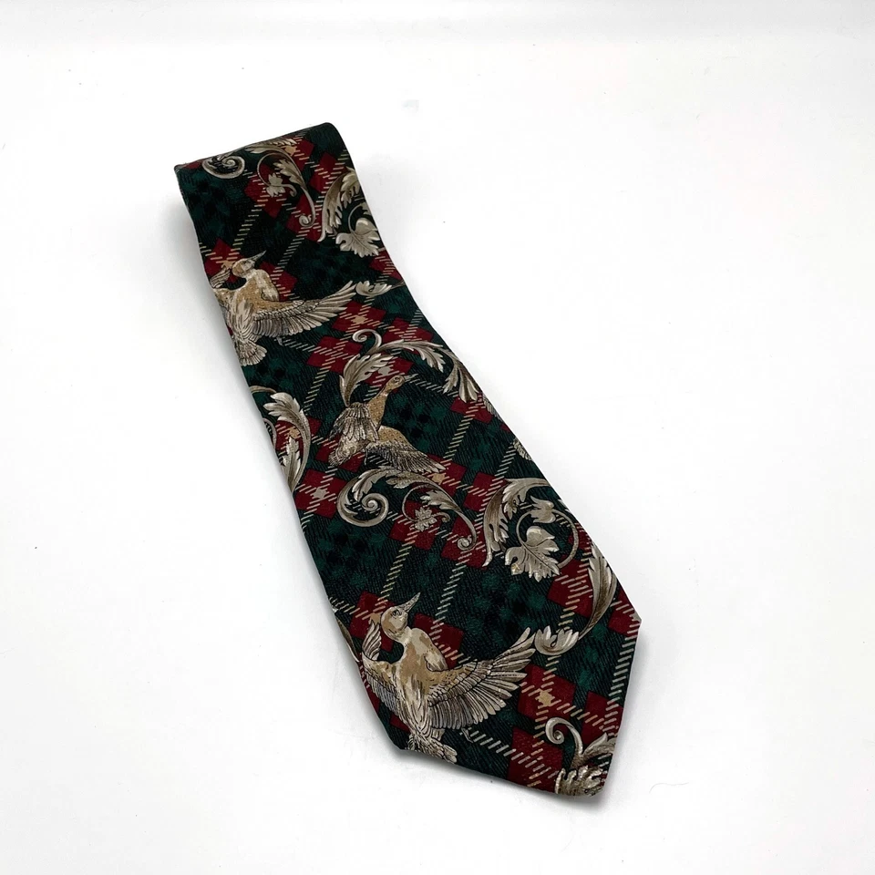 Corbata Tom James Pure Siik patos y remolinos sobre fondo a cuadros profundos Foto 2 de 4