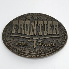 Frontier Las Vegas Hotel Casino Belt Buckle Brass Oval 3.25  x2.5  Longhorn