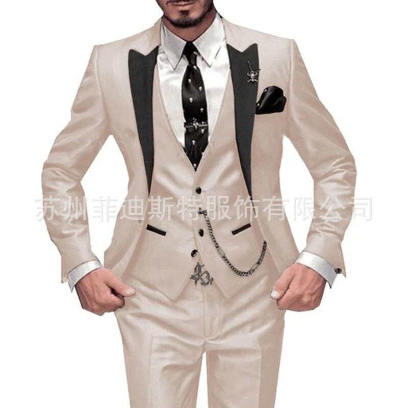 Nuevo Traje de tres piezas para hombre traje negro solapa color bloqueado traje de banquete traje de novio Foto 2 de 4
