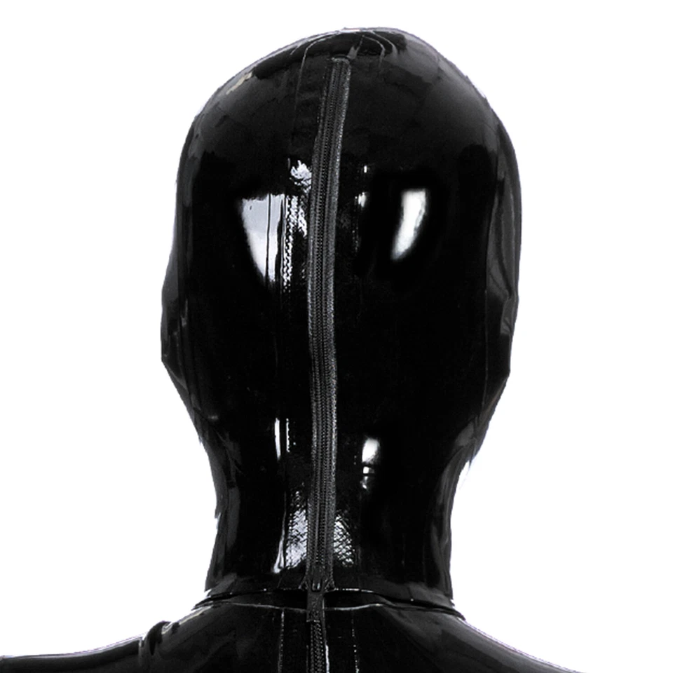 Latex Hood Open Eyes Mouth Back Zipper Generic Rubber Mask Party Wear Costume - Bild 3 von 4