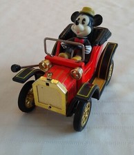 Mickey Mouse Tin Lever Car Red, Disney Masudaya Corp 1981 WORKS SEE VIDEO
