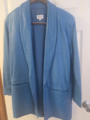 Saks Fifth Avenue Leather Jacket Liz Roberts Robert Elliott blue small Vintage