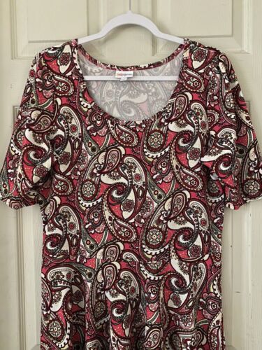 Rare LuLaRoe Size 2XL Nicole Dress Hot Pink Paisley White Unicorn Vintage Poly - Picture 3 of 10