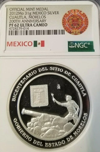 2012 MEXICO SILVER CUAUTLA MORELOS 200TH ANNIV NGC PF 62 ULTRA CAMEO TOP POP 1
