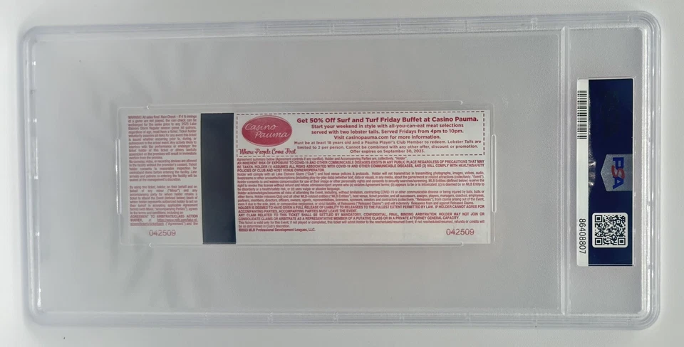 Ethan Salas Signed Professional Debut Full Ticket Stub 5/30/23 PSA DNA 10 Auto - Image 4 of 4