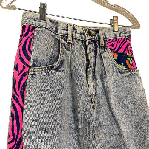 VTG 80s/90s Carpenter Jeans Lee Acid Washed AirGear Neon Patches NOS Boys Sz 14 - Picture 3 of 7