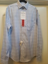  74 Calvin Klein Mens Reg Fit - Blue Pattern Long-Sl. Dress Shirt 15.5 34/35 NEW