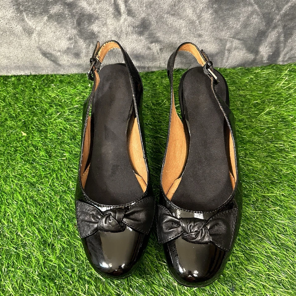 Tacones Sofft Krista para mujer 7 M cono negro charol con cordones informales preppy Foto 3 de 4