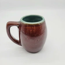 Vintage 5.25" Tall 5.5" Wode With Handle Brown Green Mug Ceramic 