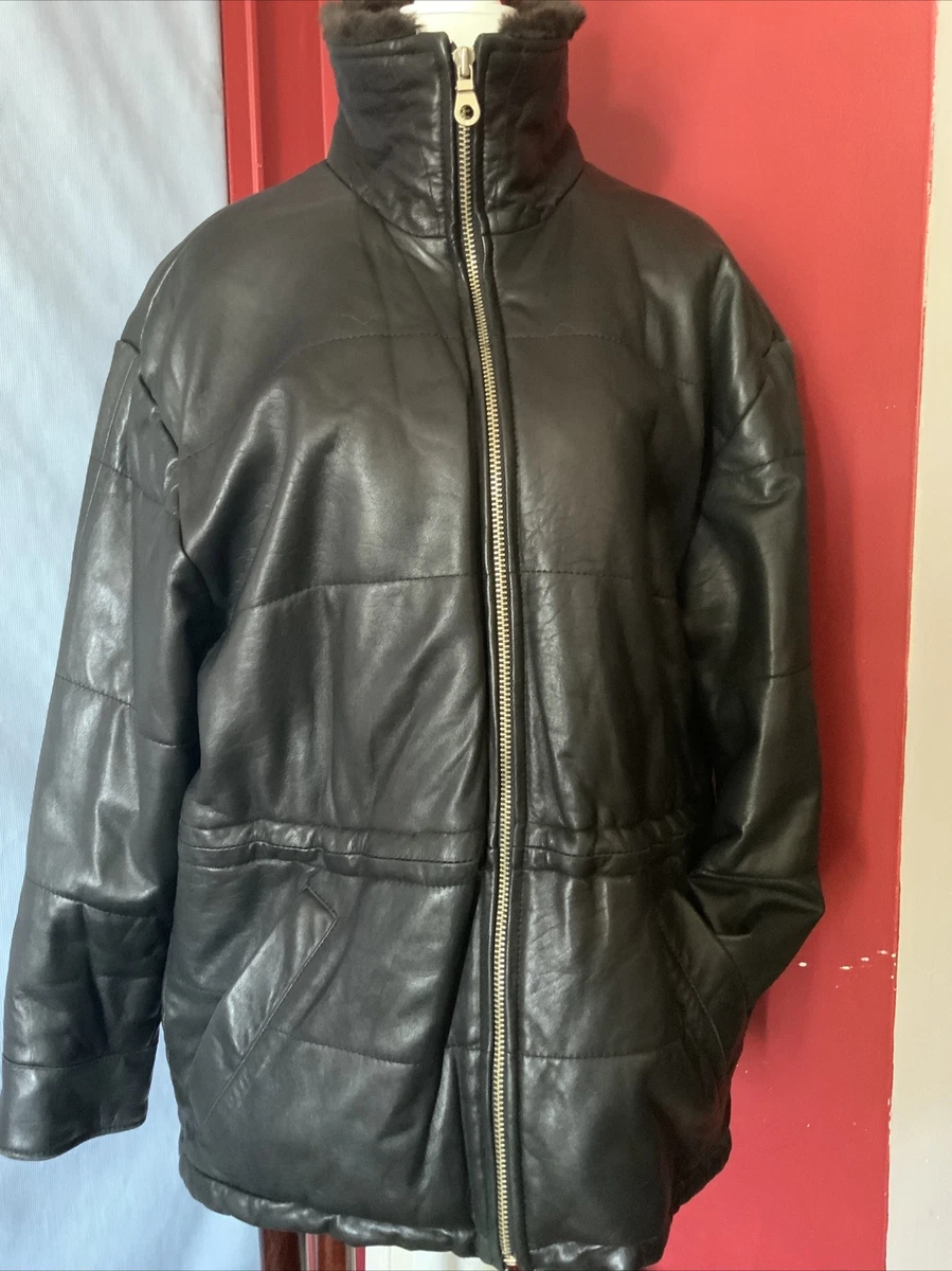 ANDREW MARC ADDITIONS MENS LEATHER JACKET COAT BLACK DRAWSTRING SZ