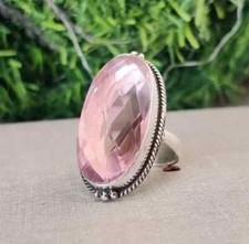 Rose Quartz Gemstone Handmade 925 Sterling Silver Birthday Ring All Size R410