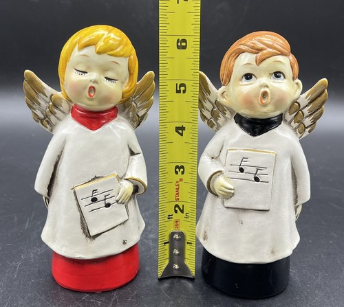 Vintage Christmas Choir Boy & Girl Angel Children Paper Mache Japan w Box MCM - Picture 3 of 6