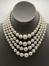 Vintage 4 Strand Faux Pearl choker necklace marked Japan Stunning Costume