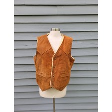 Berman Buckskin Co Vintage Western Suede Shearling Lined Vest Brown 44