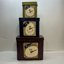 primitive style nesting boxes snowman design let it snow tins rectangle