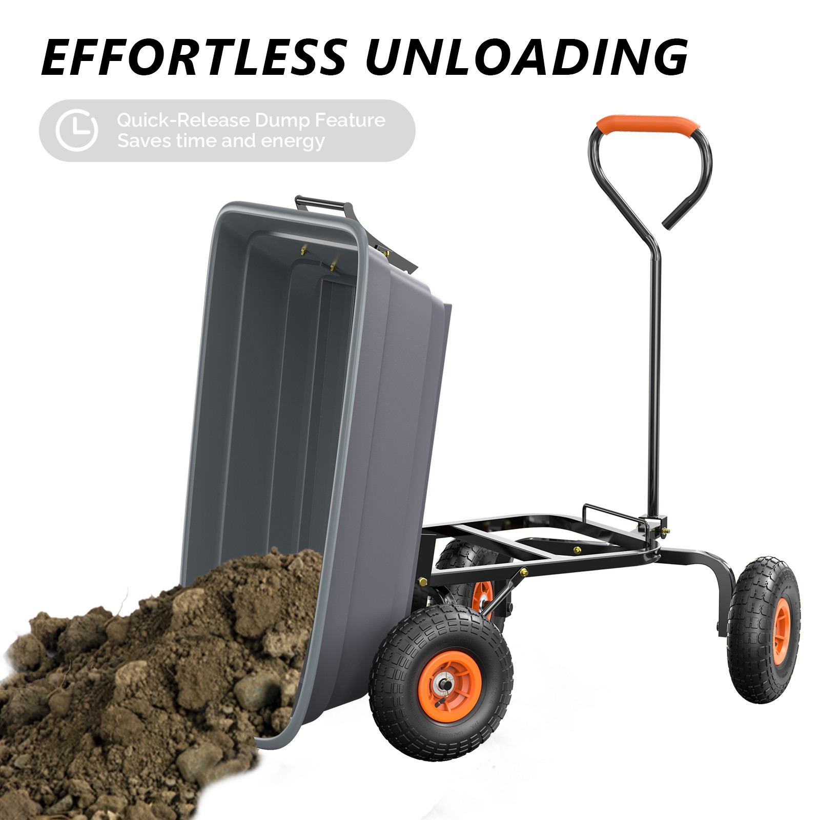 440lbs Poly Garden Cart Dump Wagon, Heavy Duty,4 Wheel Wheelbarrow