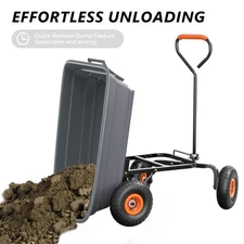 440lbs Poly Garden Cart Dump Wagon, Heavy Duty,4 Wheel Wheelbarrow