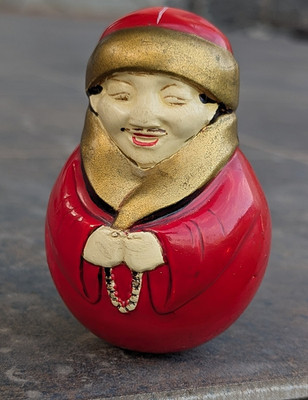 VINTAGE ROLY POLY Wobbly Doll Toy Vtg Hand Painted Japanese Wooden Doll