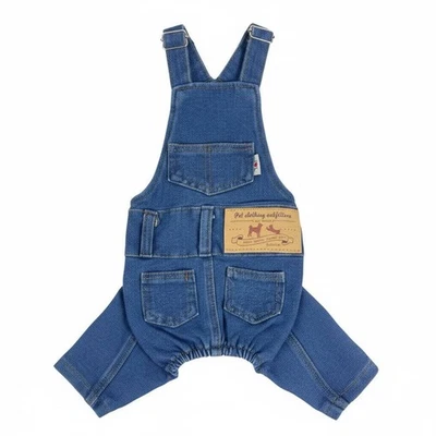 Dog Denim Overalls Stretchy Denim Dog Overalls Pocket Design - Image 1 of 4