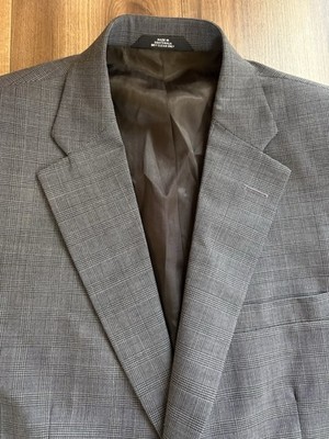 42R Haggar Black Label Suit Jacket Sport Coat Blazer Glen Check Gray Blue