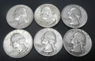 Six Washington Quarters All 90% Silver.